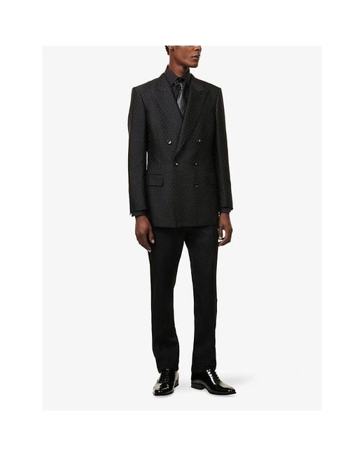 Tom Ford Black Dotted Lozenge Jacquard Silk-Blend Jacket for men
