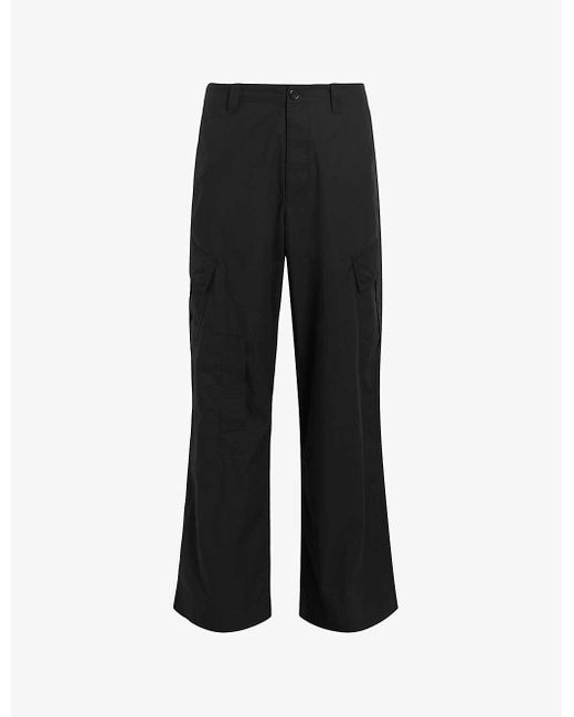 AllSaints Black Verge Patch-pocket Organic-cotton Trousers for men