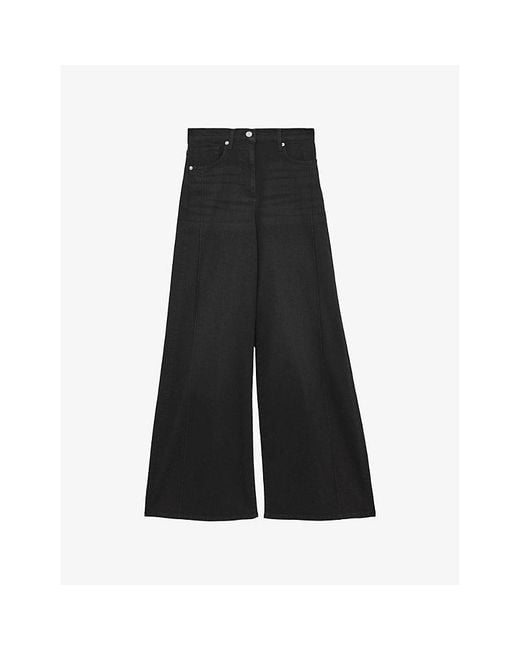 Reiss Black Heather Wide-Leg High-Rise Denim-Blend Jeans