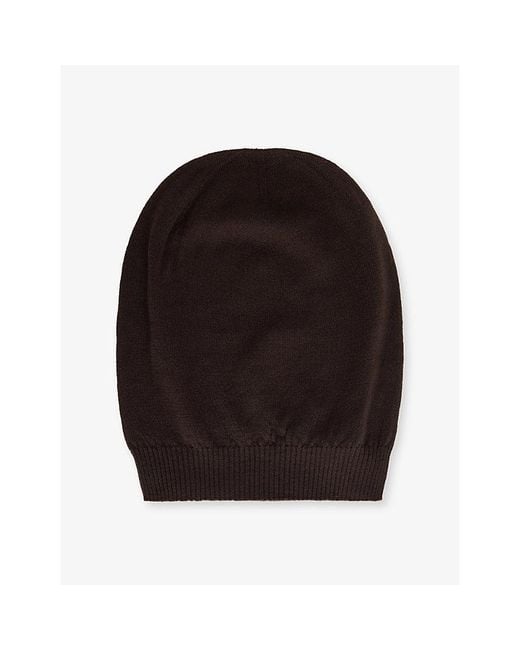 Rick Owens Black Domed Knitted Wool Beanie Hat for men