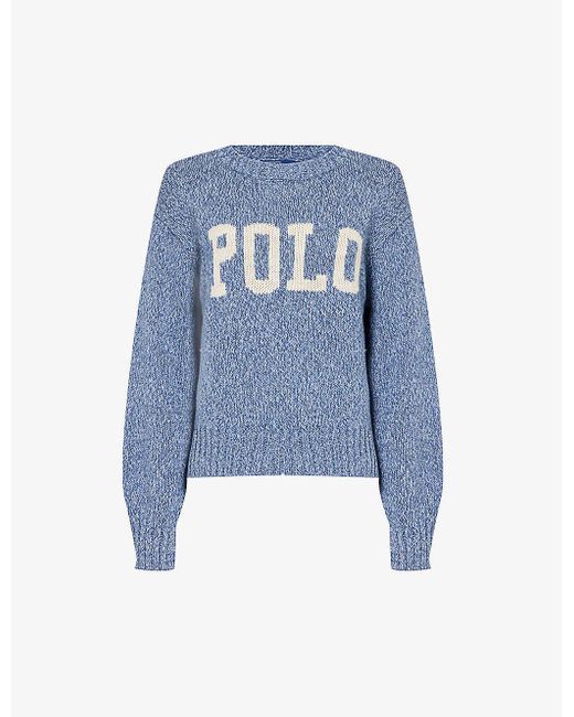 Polo Ralph Lauren Blue Brand-embroidered Round-neck Knitted Jumper