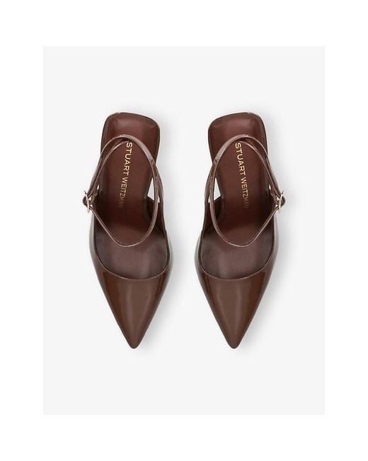 Stuart Weitzman White Vinnie 100 Patent-Leather Courts