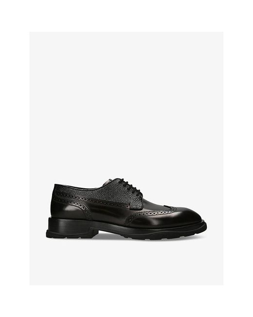 Alexander McQueen Black Brogue-embellished Leather Derby Shoes for men