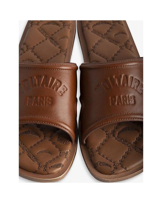 Zadig & Voltaire Brown Beach Logo Leather Slides