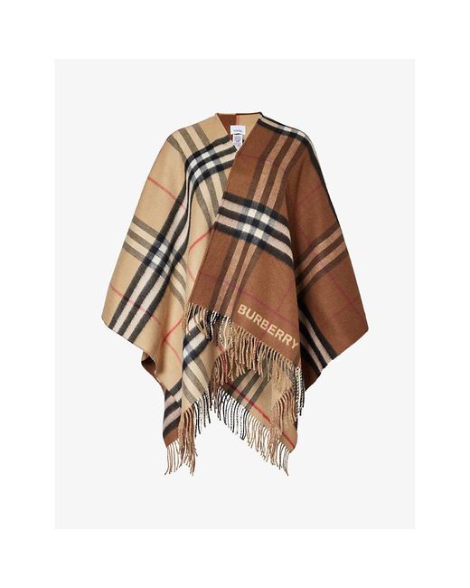 Burberry Brown Giant Check Fringed-trim Cashmere-blend Cape