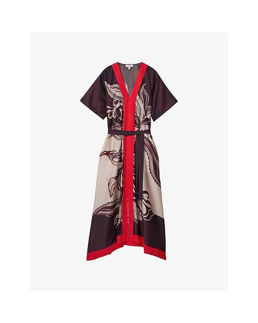 Reiss Red Hanna Graphic-print Woven Maxi Dress