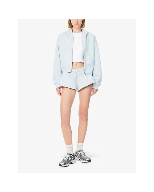BO+TEE Blue Logo-Embroidery Zip-Through Cotton-Jersey Hoody