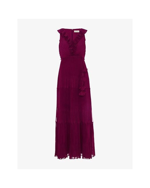 Phase Eight Purple Klana Ruffle-Trim Sleeveless Woven Maxi Dress
