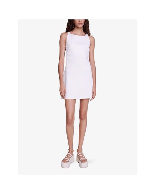 Maje White Tie-back Slim-fit Sleeveless Stretch-cotton Mini Dress
