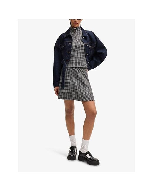 HUGO Black Jacquard Slim-Fit High-Rise Stretch-Jersey Mini Skirt