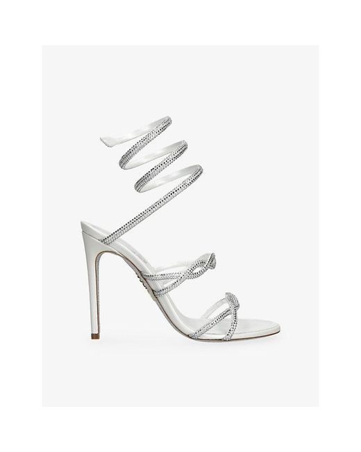Rene Caovilla White Cleo Twist 105 Crystal-Embellished Leather Heeled Sandals