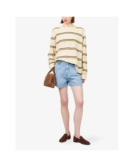 7 For All Mankind Blue High-Rise Cotton-Linen Blend Shorts