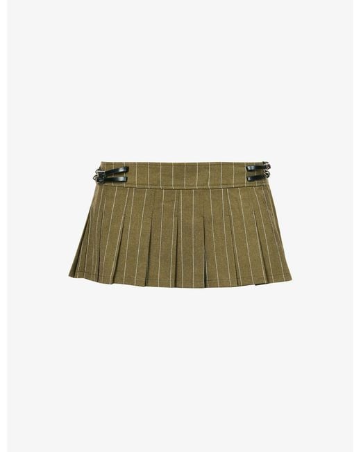 Miaou Green Pleated Low-rise Woven Mini Skirt