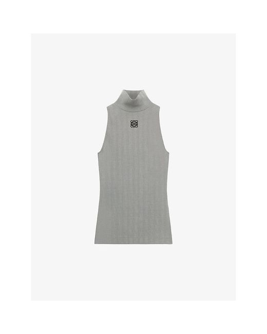 Loewe Gray Anagram-embroidered High-neck Stretch-cotton Top