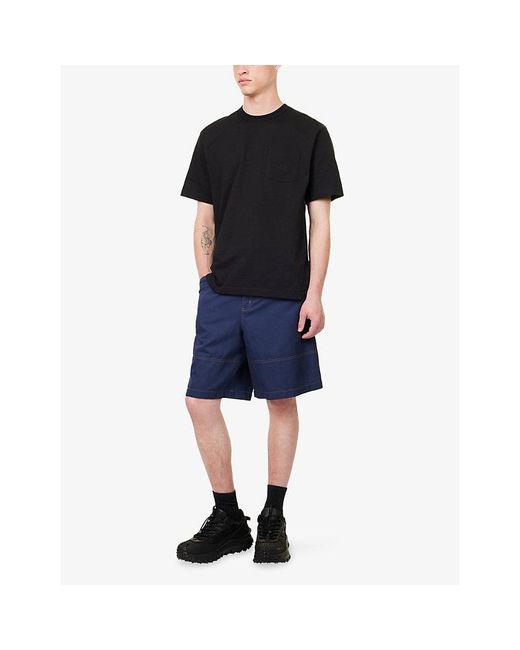 Moncler Blue Contrast-Stich Cotton And Linen-Blend Cargo Shorts for men