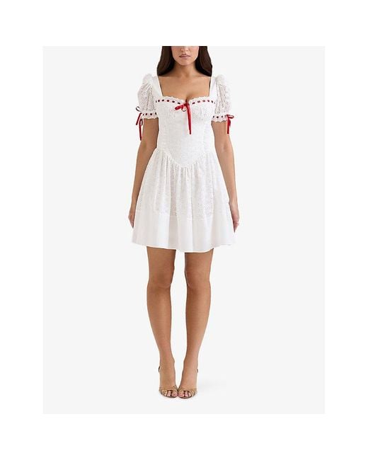 House Of Cb White Jana Broderie-Anglaise Cotton Mini Dress