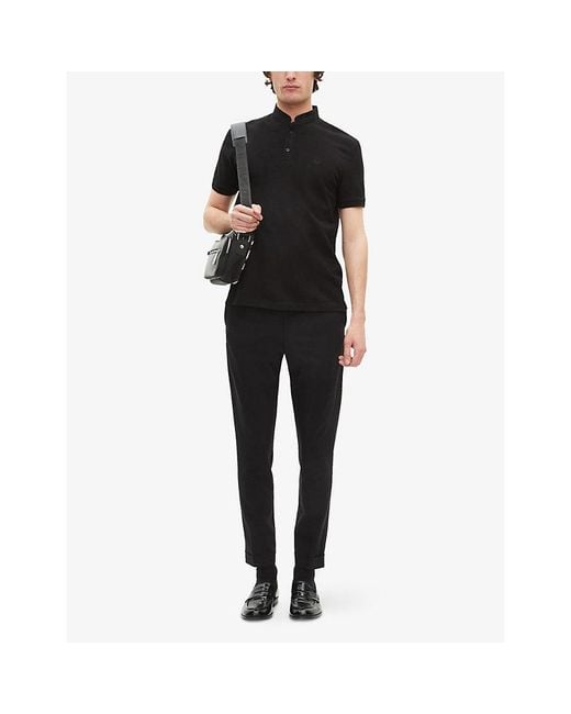 The Kooples Black Logo-Embroidered Short-Sleeve Cotton-Pique Polo Shirt for men