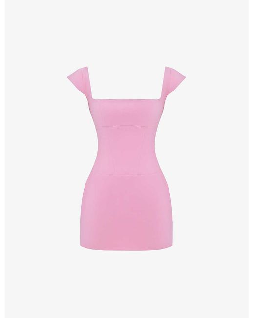 House Of Cb Pink Leonida Corseted Woven Mini Dres