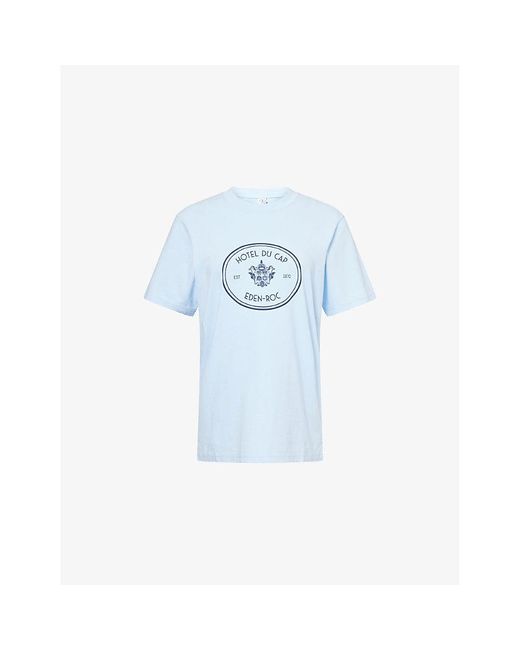 Sporty & Rich Blue Eden Crest Logo-Print Cotton T-Shirt