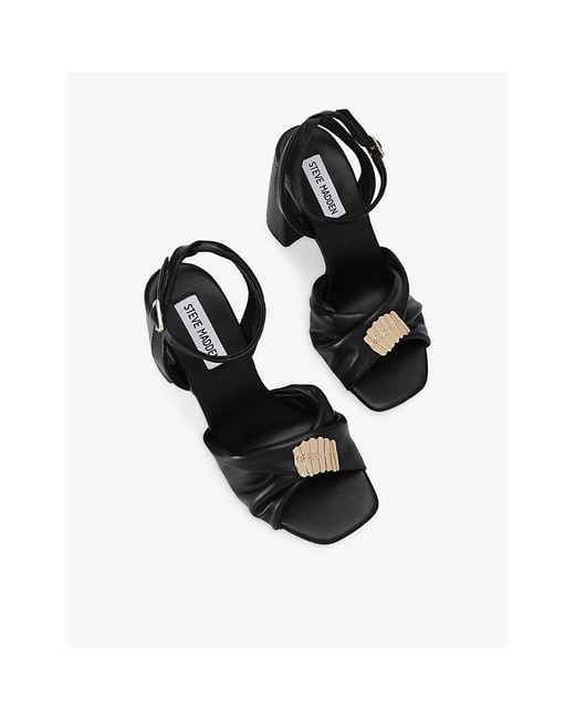 Steve Madden Black Montage Faux-Leather Heeled Sandals