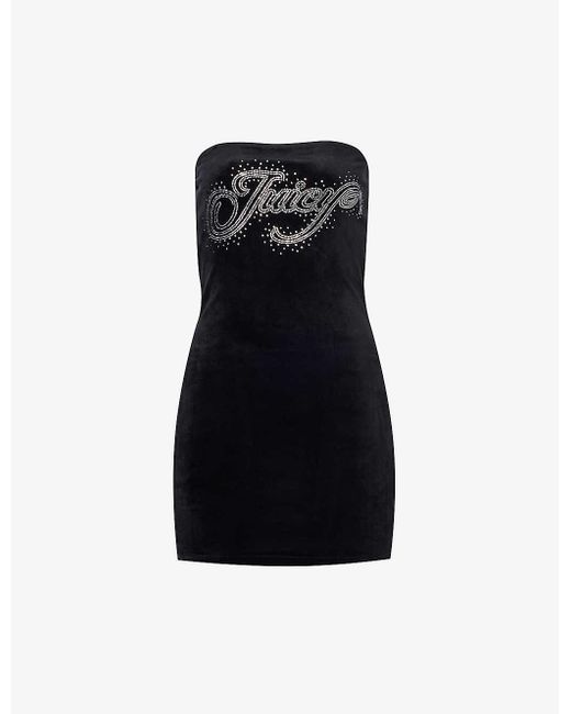 Juicy Couture Black Anderson Rhinestone-embellished Velour Mini Dress X