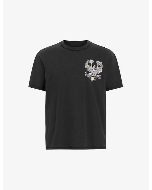 AllSaints Black Strummer Graphic Logo-print Organic-cotton T-shirt for men