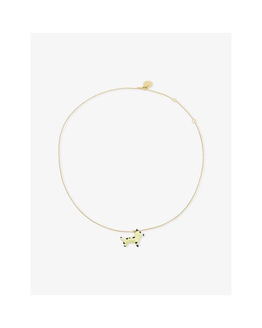 Marni White Enamelled Dog Charm Brass Necklace