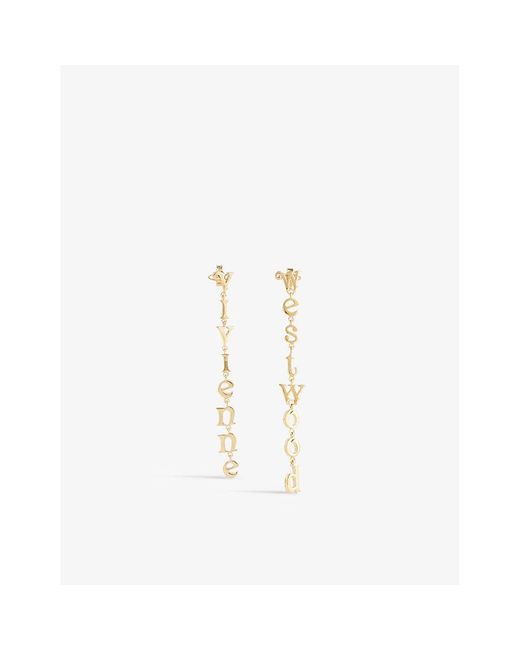 Vivienne Westwood Metallic Raimunda Branded-lettering Brass Earrings