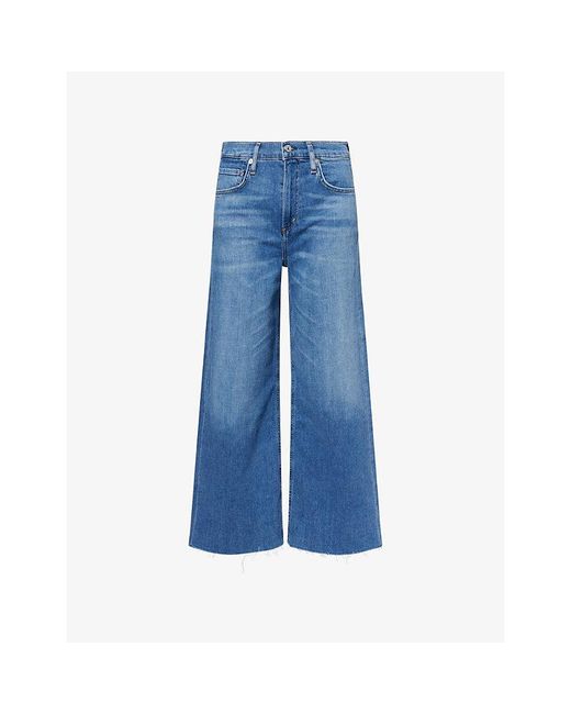 Citizens of Humanity Blue Lyra Wide-Leg Crop Stretch-Denim Jeans