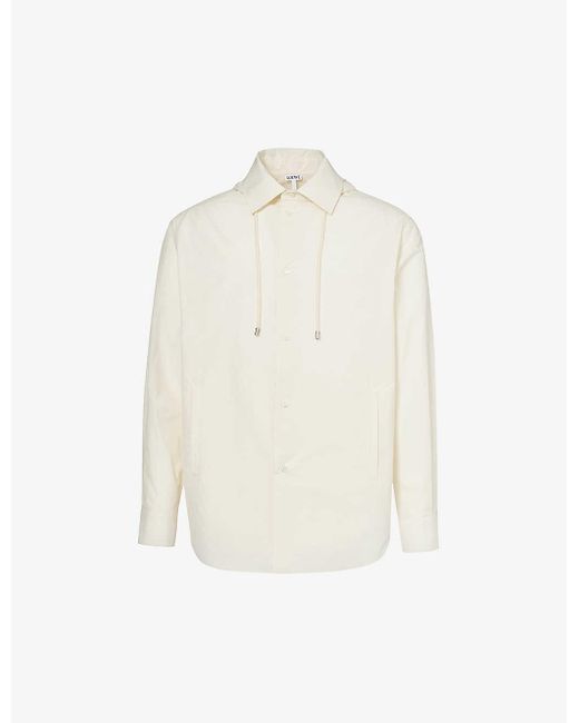 Loewe White Anagram-jacquard Hooded Cotton Overshirt for men