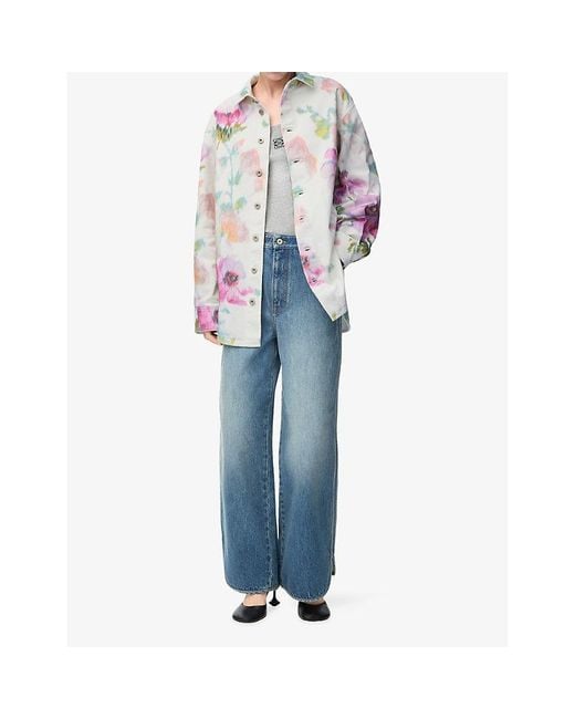 Loewe White Floral-Print Anagram-Patch Cotton Overshirt