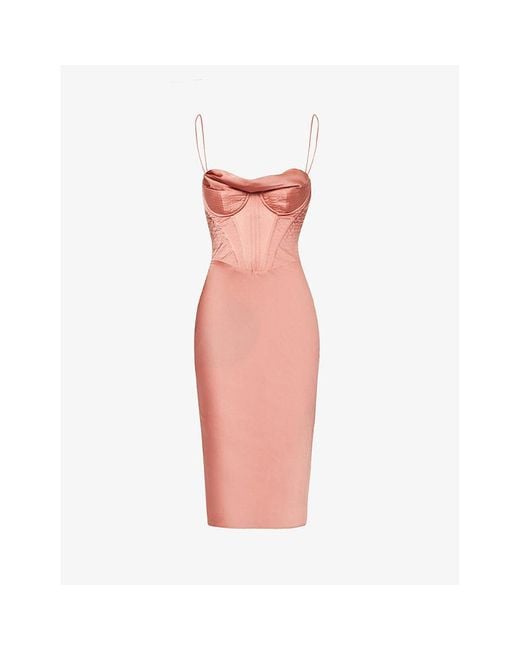 House Of Cb White Myrna Corset Satin Midi Dress