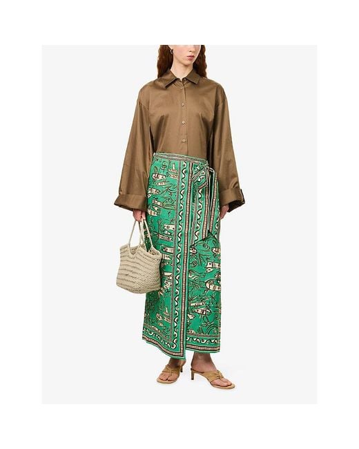 ALÉMAIS Green Fish Sticks Linen Sarong Skirt