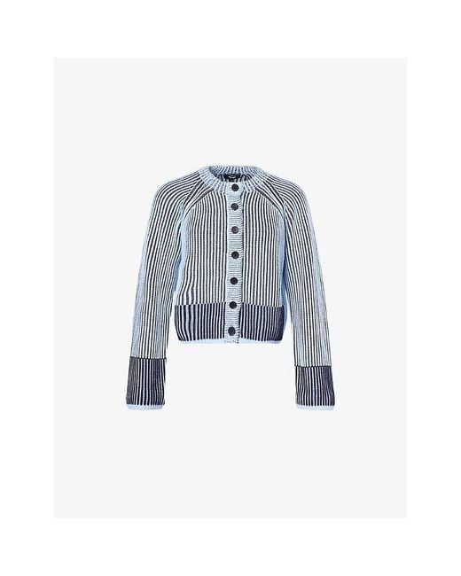 ME+EM Blue Contrast-Rib Knitted Cotton Cardigan