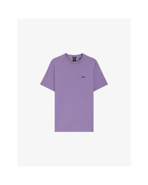 Boss Purple Branded Short-Sleeved Stretch-Cotton T-Shirt for men