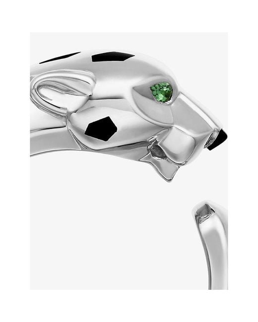 Cartier White Panthère De Medium Model 18Ct- Onyx And Tsavorite Garnets Ring