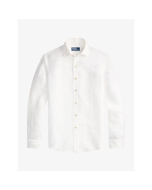 Polo Ralph Lauren White Custom-Fit Long-Sleeve Linen Sport Shirt for men
