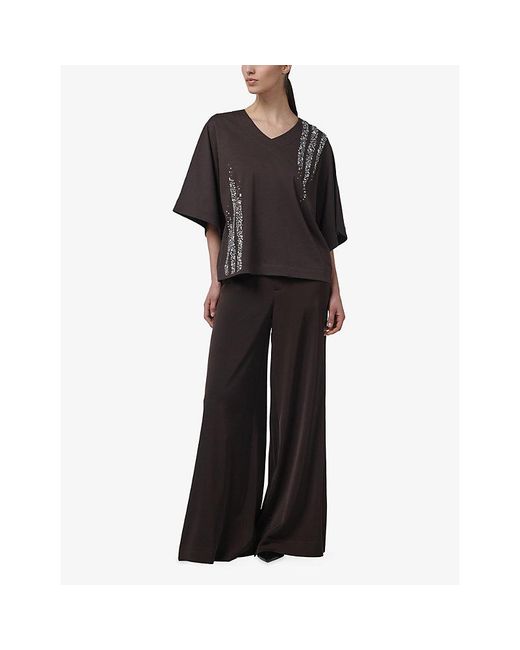 eem Black V-Neck Embellished Cotton Top