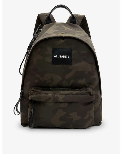 AllSaints Black Carabiner Logo-patch Shell Backpack for men