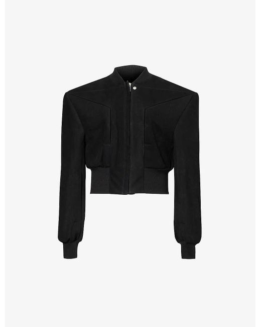 Rick Owens Black Cropped Stand-collar Leather Bomber Jacket for men