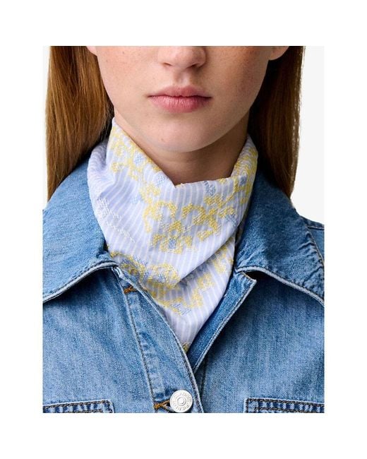 Claudie Pierlot Blue Striped Embroidered Cotton Bandana