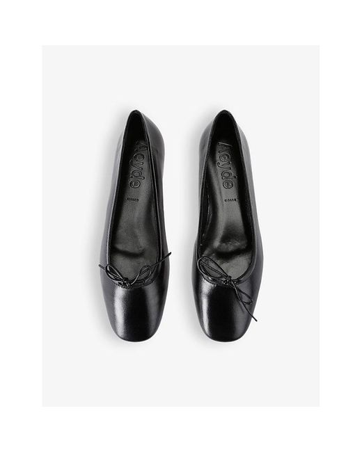 Aeyde Black Delfina Bow-embellished Leather Ballet Flats