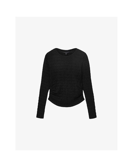 AllSaints Black West Ruched Long-Sleeve Stretch-Cotton Top