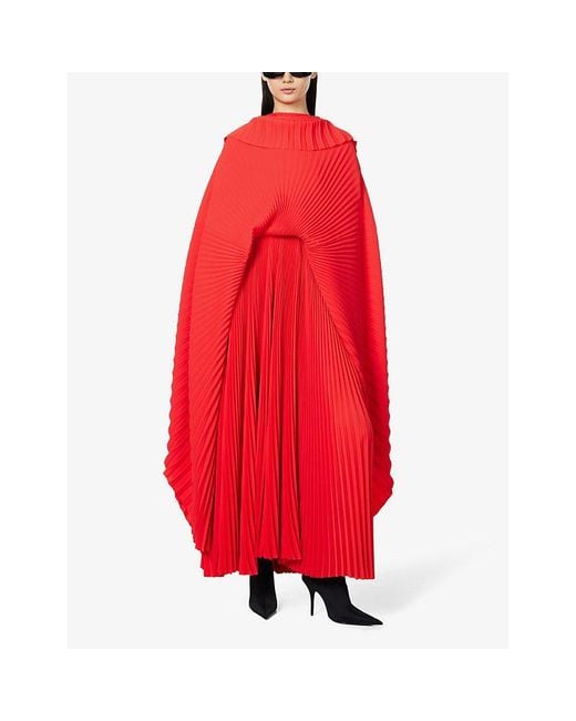 Balenciaga Red Draped Pleated Woven Maxi Dress