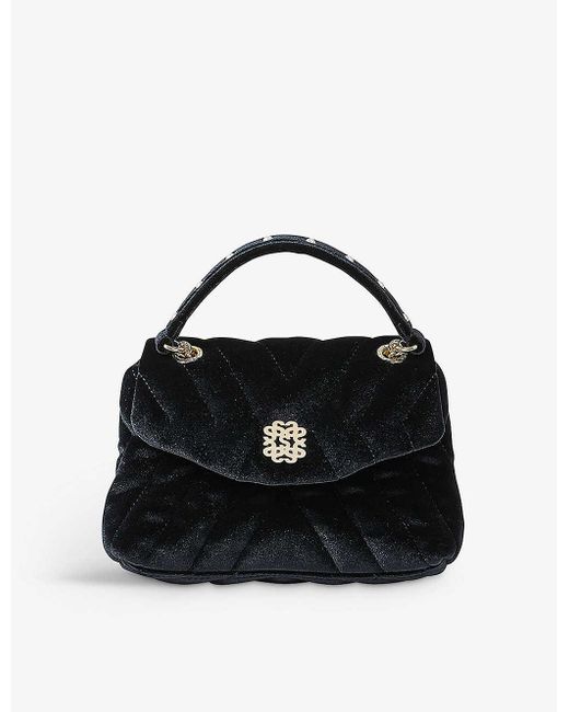 Sandro Black Mila Small Quilted-pattern Velvet Shoulder Bag