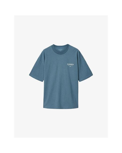 AllSaints Blue Underground Logo-Print Relaxed-Fit Cotton T-Shirt for men