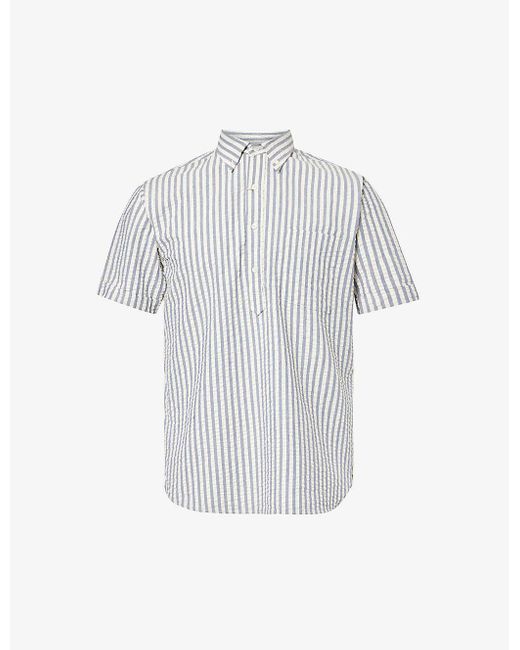 Beams Plus White Stripe-print Short-sleeve Cotton Shirt X for men