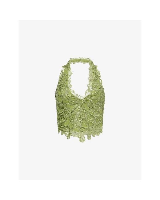 Jaded London Green Sequinned Halter-Neck Lace Top