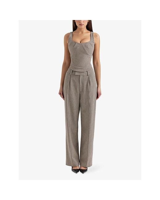 House Of Cb Gray Selma Checked Stretch-Woven Top