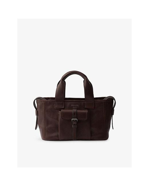 Prada Brown Route Medium Leather Tote Bag